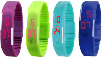 

NS18 Silicone Led Magnet Band Combo of 4 Purple, Green, Sky Blue And Blue Watch - For Boys & Girls