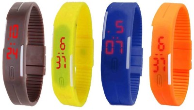 NS18 Silicone Led Magnet Band Combo of 4 Brown, Yellow, Blue And Orange Digital Watch  - For Boys & Girls   Watches  (NS18)