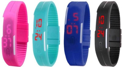 NS18 Silicone Led Magnet Band Combo of 4 Pink, Sky Blue, Blue And Black Digital Watch  - For Boys & Girls   Watches  (NS18)