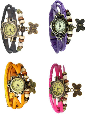 

Kissu Vintage Rakhi Combo of 4 Black, Yellow, Purple And Pink Watch - For Women