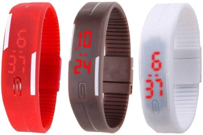 NS18 Silicone Led Magnet Band Combo of 3 Red, Brown And White Digital Watch  - For Boys & Girls   Watches  (NS18)