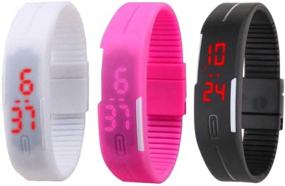 RSN Silicone Led Magnet Band Combo of 3 White, Pink And Black Digital Watch  - For Men & Women   Watches  (RSN)