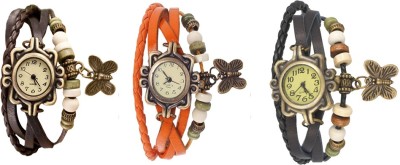 NS18 Vintage Butterfly Rakhi Watch Combo of 3 Brown, Orange And Black Analog Watch  - For Women   Watches  (NS18)