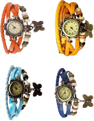 NS18 Vintage Butterfly Rakhi Combo of 4 Orange, Sky Blue, Yellow And Blue Analog Watch  - For Women   Watches  (NS18)