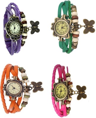 NS18 Vintage Butterfly Rakhi Combo of 4 Purple, Orange, Green And Pink Analog Watch  - For Women   Watches  (NS18)