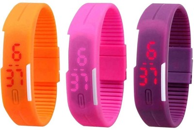 NS18 Silicone Led Magnet Band Combo of 3 Orange, Pink And Purple Digital Watch  - For Boys & Girls   Watches  (NS18)