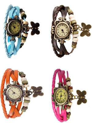 

Kissu Vintage Rakhi Combo of 4 Sky Blue, Orange, Brown And Pink Watch - For Women