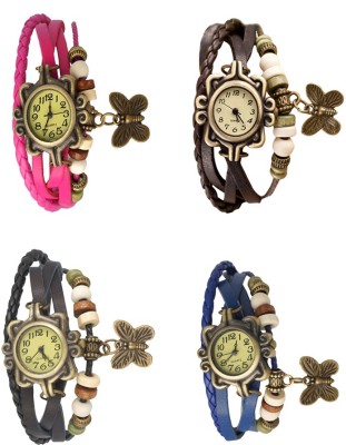 NS18 Vintage Butterfly Rakhi Combo of 4 Pink, Black, Brown And Blue Analog Watch  - For Women   Watches  (NS18)