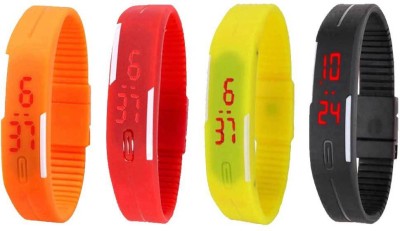 NS18 Silicone Led Magnet Band Combo of 4 Orange, Red, Yellow And Black Digital Watch  - For Boys & Girls   Watches  (NS18)