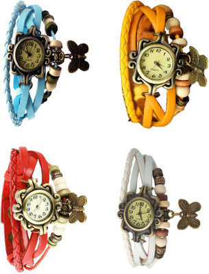 NS18 Vintage Butterfly Rakhi Combo of 4 Sky Blue, Red, Yellow And White Analog Watch  - For Women   Watches  (NS18)