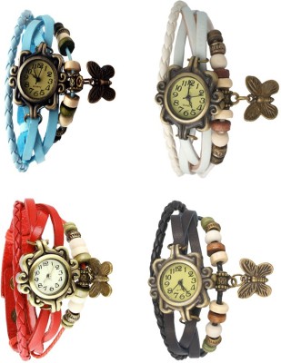 NS18 Vintage Butterfly Rakhi Combo of 4 Sky Blue, Red, White And Black Analog Watch  - For Women   Watches  (NS18)