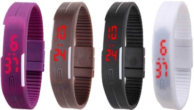 NS18 Silicone Led Magnet Band Combo of 4 Purple, Brown, Black And White Digital Watch  - For Boys & Girls   Watches  (NS18)