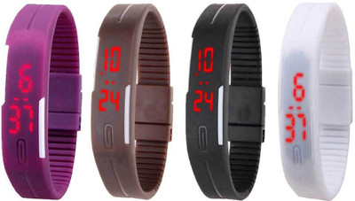 

NS18 Silicone Led Magnet Band Combo of 4 Purple, Brown, Black And White Watch - For Boys & Girls