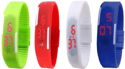 NS18 Silicone Led Magnet Band Combo of 4 Green, Red, White And Blue Digital Watch  - For Boys & Girls   Watches  (NS18)