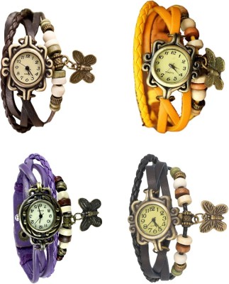 NS18 Vintage Butterfly Rakhi Combo of 4 Brown, Purple, Yellow And Black Analog Watch  - For Women   Watches  (NS18)