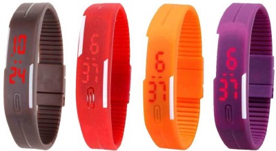 NS18 Silicone Led Magnet Band Watch Combo of 4 Brown, Red, Orange And Purple Digital Watch  - For Couple   Watches  (NS18)