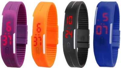 NS18 Silicone Led Magnet Band Combo of 4 Purple, Orange, Black And Blue Digital Watch  - For Boys & Girls   Watches  (NS18)
