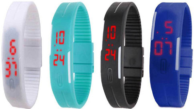 

Kissu Led Magnet Band Combo of 4 White, Sky Blue, Black And Blue Watch - For Men & Women