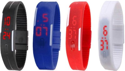 NS18 Silicone Led Magnet Band Combo of 4 Black, Blue, Red And White Digital Watch  - For Boys & Girls   Watches  (NS18)