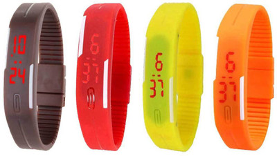 

NS18 Silicone Led Magnet Band Combo of 4 Brown, Red, Yellow And Orange Watch - For Boys & Girls