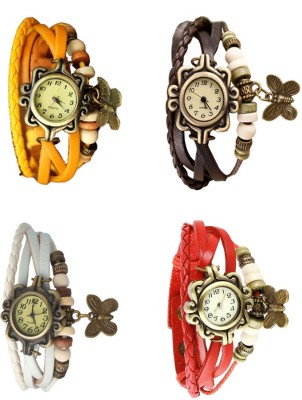NS18 Vintage Butterfly Rakhi Combo of 4 Yellow, White, Brown And Red Analog Watch  - For Women   Watches  (NS18)