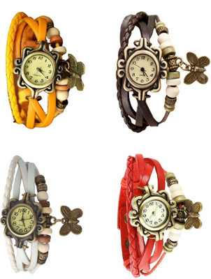 

Kissu Vintage Rakhi Combo of 4 Yellow, White, Brown And Red Watch - For Women
