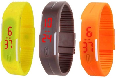NS18 Silicone Led Magnet Band Combo of 3 Yellow, Brown And Orange Digital Watch  - For Boys & Girls   Watches  (NS18)