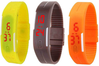 

NS18 Silicone Led Magnet Band Combo of 3 Yellow, Brown And Orange Watch - For Boys & Girls
