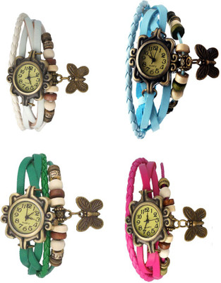 

NS18 Vintage Butterfly Rakhi Combo of 4 White, Green, Sky Blue And Pink Watch - For Women