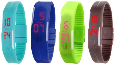 NS18 Silicone Led Magnet Band Combo of 4 Sky Blue, Blue, Green And Brown Digital Watch  - For Boys & Girls   Watches  (NS18)