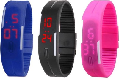 NS18 Silicone Led Magnet Band Combo of 3 Blue, Black And Pink Digital Watch  - For Boys & Girls   Watches  (NS18)