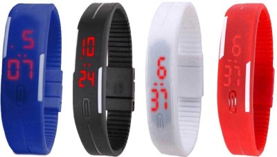 NS18 Silicone Led Magnet Band Watch Combo of 4 Blue, Black, White And Red Digital Watch  - For Couple   Watches  (NS18)