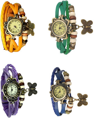 

Kissu Vintage Rakhi Combo of 4 Yellow, Purple, Green And Blue Watch - For Women