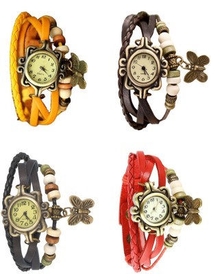 NS18 Vintage Butterfly Rakhi Combo of 4 Yellow, Black, Brown And Red Analog Watch  - For Women   Watches  (NS18)