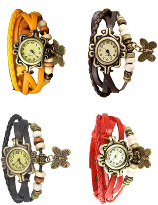 

Kissu Vintage Rakhi Combo of 4 Yellow, Black, Brown And Red Watch - For Women