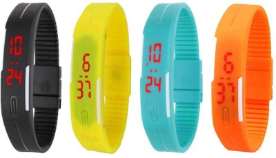 NS18 Silicone Led Magnet Band Combo of 4 Black, Yellow, Sky Blue And Orange Digital Watch  - For Boys & Girls   Watches  (NS18)