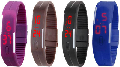 

NS18 Silicone Led Magnet Band Combo of 4 Purple, Brown, Black And Blue Watch - For Boys & Girls