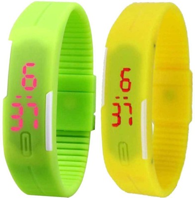 NS18 Silicone Led Magnet Band Set of 2 Green And Yellow Digital Watch  - For Boys & Girls   Watches  (NS18)