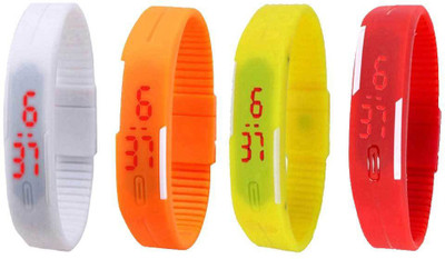 View NS18 Silicone Led Magnet Band Watch Combo of 4 White, Orange, Yellow And Red Digital Watch  - For Couple Wrist Watches Price Online(NS18)