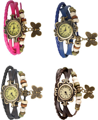 

NS18 Vintage Butterfly Rakhi Combo of 4 Pink, Black, Blue And Brown Watch - For Women