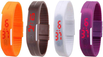 NS18 Silicone Led Magnet Band Watch Combo of 4 Orange, Brown, White And Purple Digital Watch  - For Couple   Watches  (NS18)