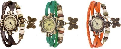 NS18 Vintage Butterfly Rakhi Watch Combo of 3 Brown, Green And Orange Analog Watch  - For Women   Watches  (NS18)