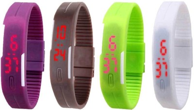 NS18 Silicone Led Magnet Band Combo of 4 Purple, Brown, Green And White Digital Watch  - For Boys & Girls   Watches  (NS18)