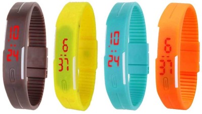 NS18 Silicone Led Magnet Band Combo of 4 Brown, Yellow, Sky Blue And Orange Digital Watch  - For Boys & Girls   Watches  (NS18)