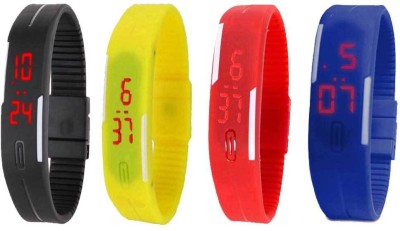NS18 Silicone Led Magnet Band Combo of 4 Black, Yellow, Red And Blue Digital Watch  - For Boys & Girls   Watches  (NS18)