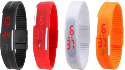 NS18 Silicone Led Magnet Band Combo of 4 Black, Red, White And Orange Digital Watch  - For Boys & Girls   Watches  (NS18)
