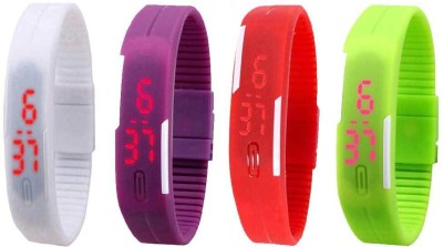 NS18 Silicone Led Magnet Band Combo of 4 White, Purple, Red And Green Digital Watch  - For Boys & Girls   Watches  (NS18)