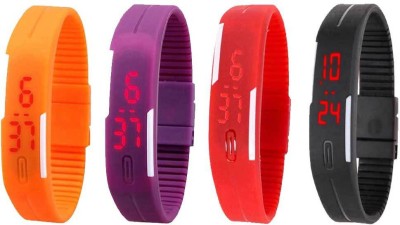 NS18 Silicone Led Magnet Band Combo of 4 Orange, Purple, Red And Black Digital Watch  - For Boys & Girls   Watches  (NS18)