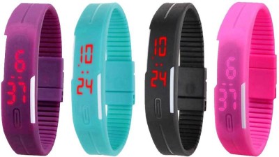 NS18 Silicone Led Magnet Band Combo of 4 Purple, Sky Blue, Black And Pink Digital Watch  - For Boys & Girls   Watches  (NS18)