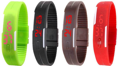 

NS18 Silicone Led Magnet Band Watch Combo of 4 Green, Black, Brown And Red Watch - For Couple